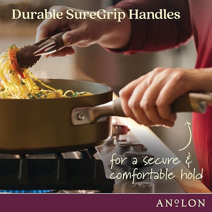 Anolon Advanced Home Glass Lids Stainless Steel and Silicone Handles 2 Piece 10 Inch and 12 Inch Lid Set Bronze