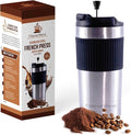 15oz Double Wall Stainless Steel Insulated French Press Coffee and Tea Maker - Portable Camping Mug and Tumbler - Heat Retaining Leak-Proof Travel-Friendly for Office and Outdoor Adventures (Silver)
