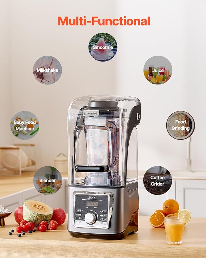 VEVOR Professional Blender for Smoothies 118 oz 1400W with Powerful Motor Multi-Functional Food Processing Blender with Noise Cover for Smoothie/Milkshake/Juice Fits for Kitchen