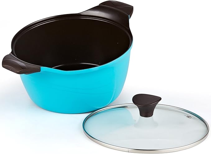 Cook N Home 4.2 Quart Nonstick Ceramic Coating Die Cast High Casserole Pan with Lid Blue