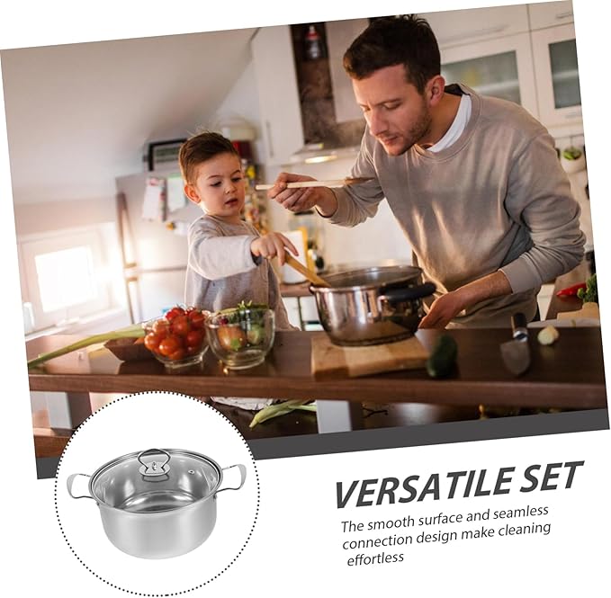 Ciieeo Stainless Steel Cookware Set with Milk Pan Soup Pot Frying Pan Thick Bottom for Even Heating Resistant Multi Functional Kitchen Pots for and Cleaning