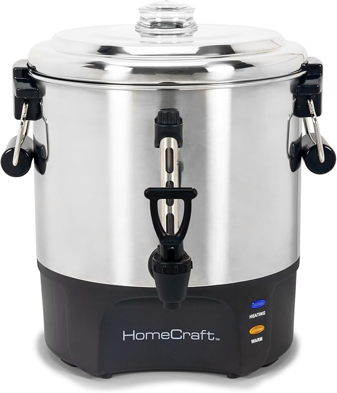 Homecraft 40-Cup Beverage Urn – Quick Brew Stainless Steel Coffee Maker – Drip-Free Spout Reusable Filter – For Events Parties Large Gatherings – Stainless Steel
