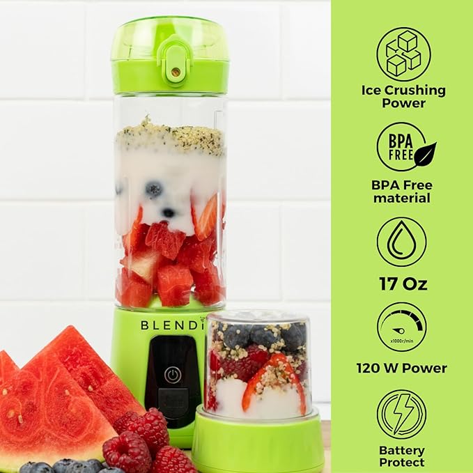 BLENDi Pro+ Portable Blender (New 2025 Model 17.5oz Lime) – Upgraded 120W Motor USB-C Rechargeable Cordless Personal Blender Smoothies &amp Shakes – BPA-Free Self-Cleaning Travel-Friendly