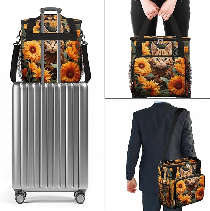 Cat Flowers Coffee Maker Carrying Bag for Keurig K-Mini or K-Mini Plus Storage Portable Coffee Maker Travel Bag