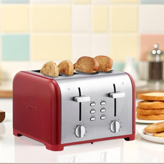Kenmore toaster 4 slice - extra wide slot countertop kitchen appliance defrost function tostador de pan 9 shade settings compact design easy clean crumb tray bread bagel stainless steel &amp R