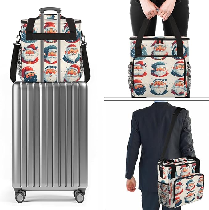 Colorful Santa Claus Coffee Maker Carrying Bag Xmas Santa Claus Travel Storage Bag Compatible with K-Mini or K-Mini Plus Single Serve Coffee Brewer Carrying Case with Pockets &amp Shoulder Strap