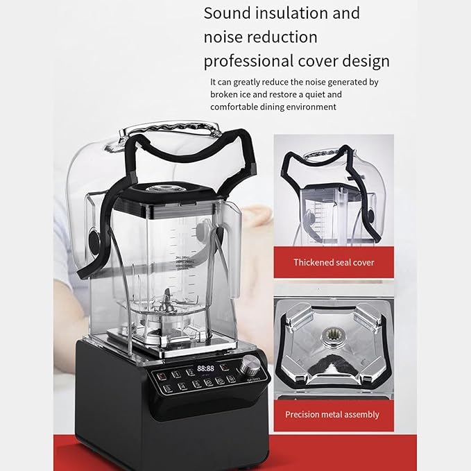 Commercial Blender and Smoothie Machine Button Speed Adjustment with Sound Insulation Cover 2L Large CapacityWhite