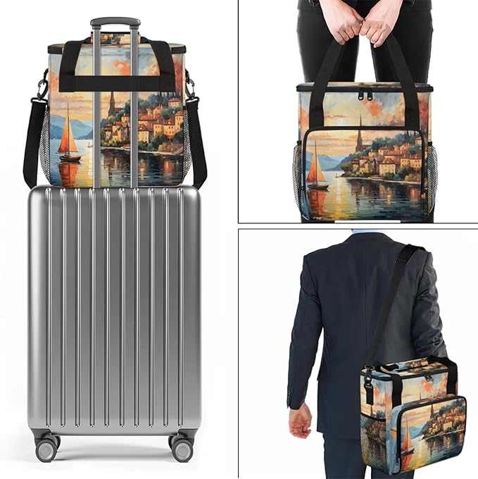 Seaside House Coffee Maker Travel Bag for Keurig K-Mini/K-Mini Plus Insulated Waterproof Tote with Pockets Portable Single-Serve Brewer Case