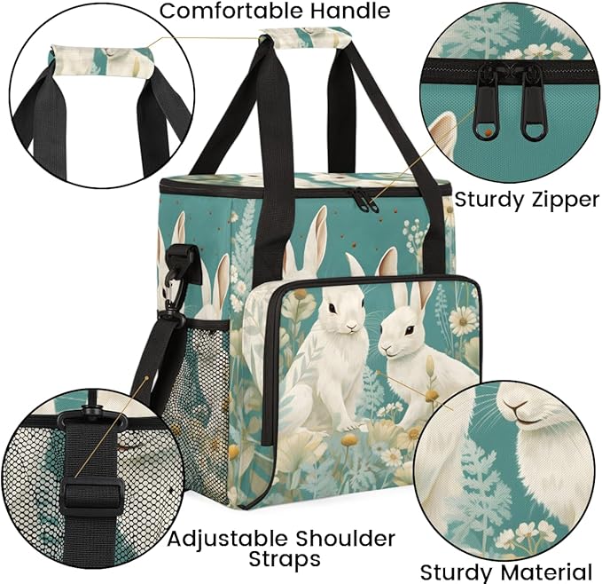 Easter Rabbit Coffee Maker Carrying Bag Chrysanthemum Travel Storage Bag Compatible with K-Mini or K-Mini Plus Single Serve Coffee Brewer Carrying Case with Multiple Pockets &amp Shoulder Strap