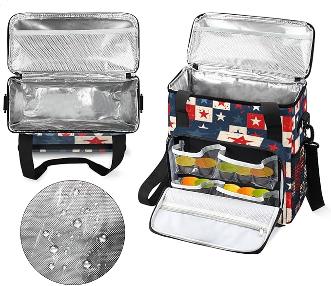 Glittering Stars 4th of July Coffee Maker Carrying Bag Travel Storage Bag Compatible with K-Mini or K-Mini Plus Single Serve Coffee Brewer Carrying Case with Multiple Pockets &amp Shoulder Strap