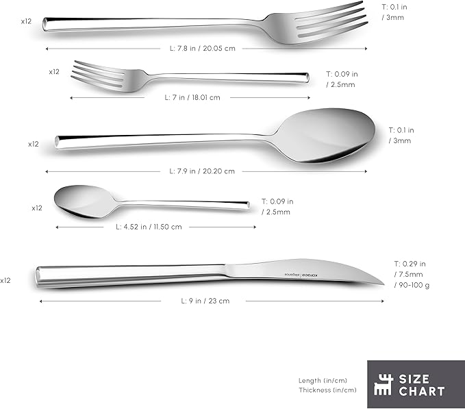 Karaca Tivoli 60 Pieces Cutlery Set for 12 Person - Forks Spoon Knives Silverware Sets - Modern Silver Flatware - Stainless Steel Kitchen Utensils Tableware Set - Dishwasher Safe