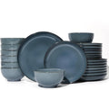 24 Piece Dinnerware Set for 8 Santorini Mist Terracotta Plates and Bowls Sets Complete Stoneware Dish Set for Large Families and Entertaining Microwave &amp Dishwasher Safe Jeans Blue