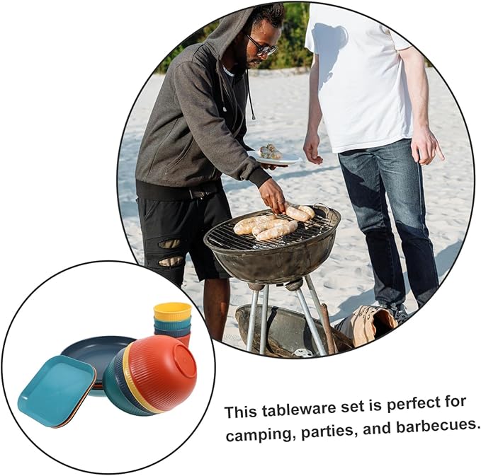 Collapsible Lightweight Unbreakable Dinnerware Set Plates Bowls Cups for Outdoor Camping Parties