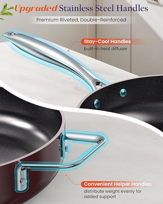 Nuwave Essential Series 5PC Ceramic Cookware Set PFAS-Free G11 Duralon Blue Coating Pots and Pans Set Non Stick Diamond Scratch-ResistantStay-Cool Handle Metal LidInduction ReadyDishwasher Safe