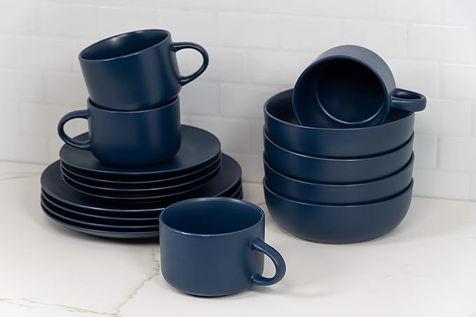 10 Strawberry Street Wazee Matte Coupe Dinnerware Set 16 pc Midnight Blue
