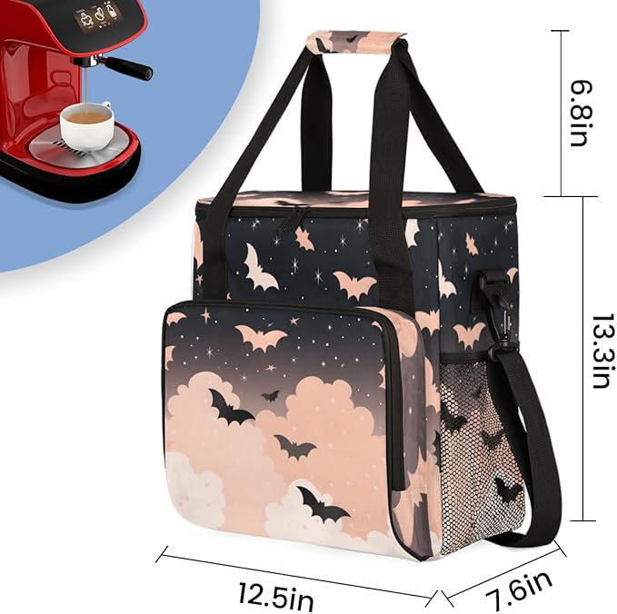 Magical Bat Coffee Maker Carrying Bag Fantastic Bat Travel Storage Bag Compatible with K-Mini or K-Mini Plus Single Serve Coffee Brewer Carrying Case with Multiple Pockets &amp Shoulder Strap