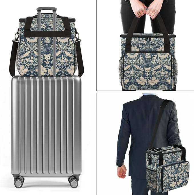 Ethnic Artistic Grunge Coffee Maker Carrying Bag Flowers Travel Storage Bag Compatible with K-Mini or K-Mini Plus Single Serve Coffee Brewer Carrying Case with Multiple Pockets &amp Shoulder Strap