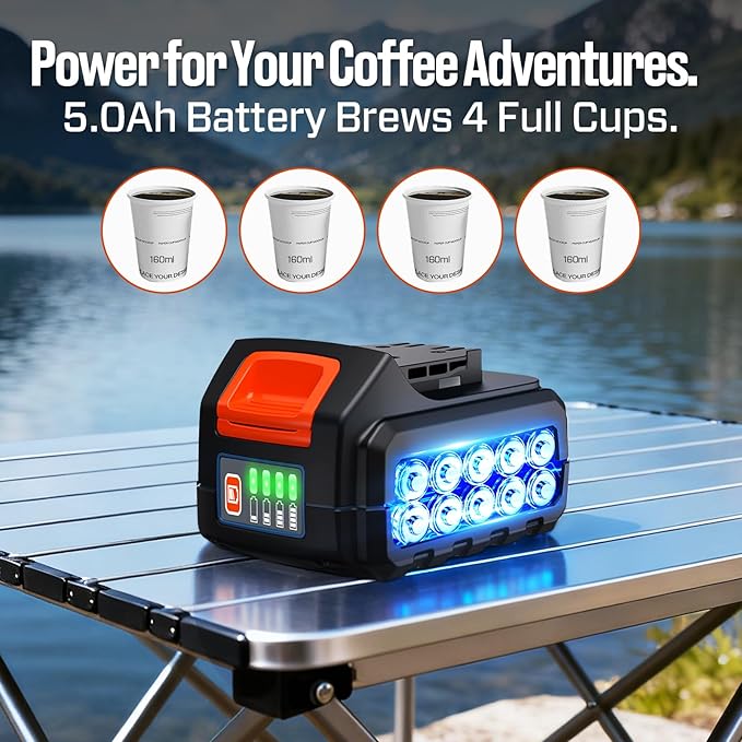 SENIX Portable Coffee Maker with 5000mAh Battery Dual AC/DC Electric Coffee Machine for Car/RV/Camping Cordless Outdoor Travel Brewer Compatible with Ground &amp ESE Pods Included Cup