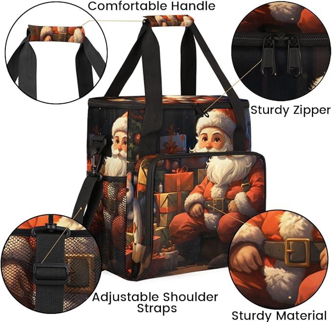 Colorful Santa Claus Coffee Maker Carrying Bag Retro Santa Claus Travel Storage Bag Compatible with K-Mini or K-Mini Plus Single Serve Coffee Brewer Carrying Case with Pockets &amp Shoulder Strap