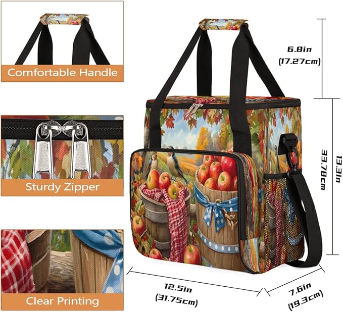 Autumn Apple Maple Leaves Bird Coffee Maker Carring Bag Travel Carrying Storage Tote Bag Compatible with Keurig K-Mini or K-Mini Plus Portable Single Serve Coffee Brewer Case with Pockets