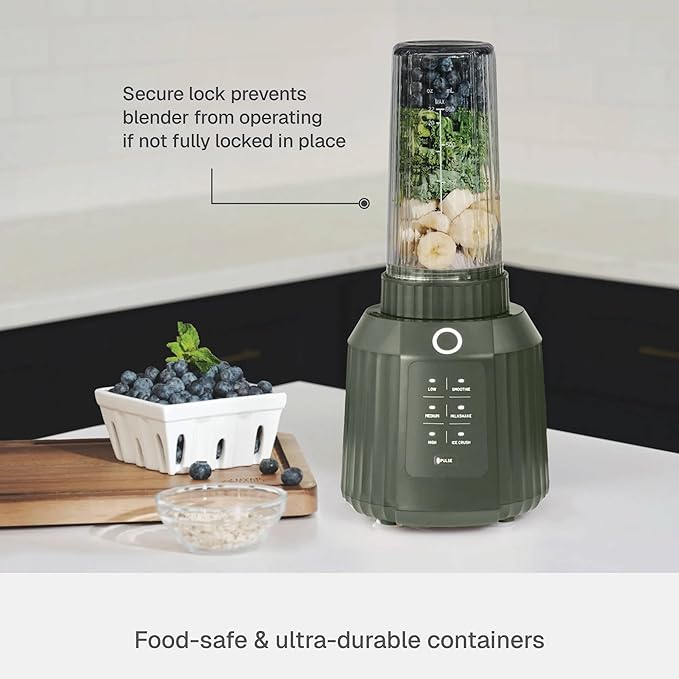 Countertop Blender with Pitcher and To-Go Cup 1100W High-Power Blender Stainless Steel Blade Multiple Speed Settings (Dusty Moss)