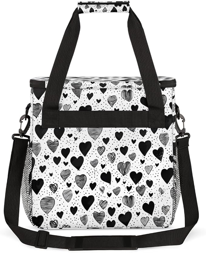 Black White heart Coffee Maker Carrying Bag Portable Travel Storage Tote Bag Compatible with K-Mini or K-Mini Plus Single Serve Coffee Brewer Carrying Case with Multiple Pockets &amp Shoulder Strap
