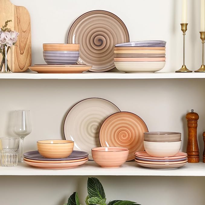 Selamica Ceramic Plates and Bowls Sets24 Pieces Dinnerware Sets for 6Scratch Resistant Dish Set for holiday gatheringDishwasher &amp Microwave Safe Maillard