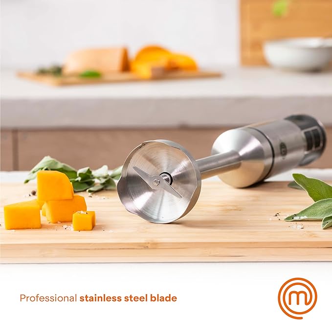 MasterChef Immersion Blender Handheld with Electric Whisk &amp Milk Frother Attachments Hand Held Stainless Steel Stick Emulsifier for Making Baby Food Soup Puree Cake Cappuccino Latte etc 400
