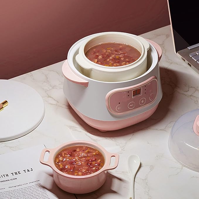 Yosoo 1L Electric Stew Pot 200W Anti Dry Burn Ceramic Cooker Convenient and Easy to for Rice Soup (US Plug 110V)