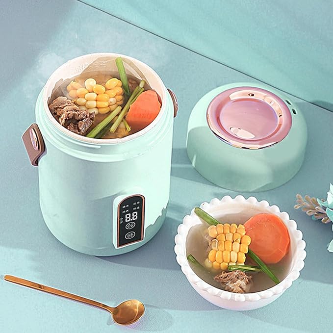 Portable Electric StewpotMultifunction Efficient Heating Mini Rice Cooker for Soup Porridge for Home Kitchen Office (Mint Green)