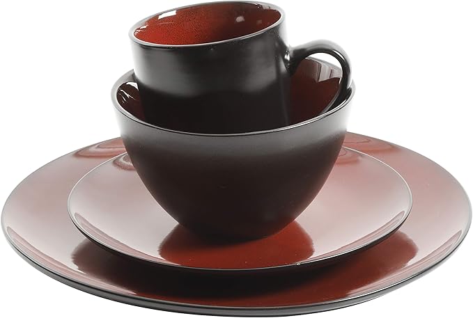 Gibson Elite Soho Lounge Round Reactive Glaze Stoneware Dinnerware Set Service for Four (16pcs) Red