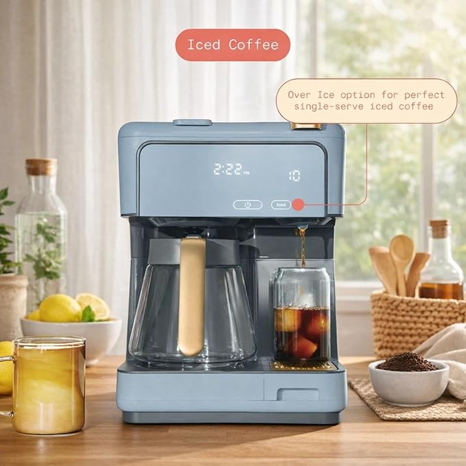 Multi Brew Coffee Maker with Single Serve and Carafe Brewing Options for Countertop Home Use (Cornflower Blue)