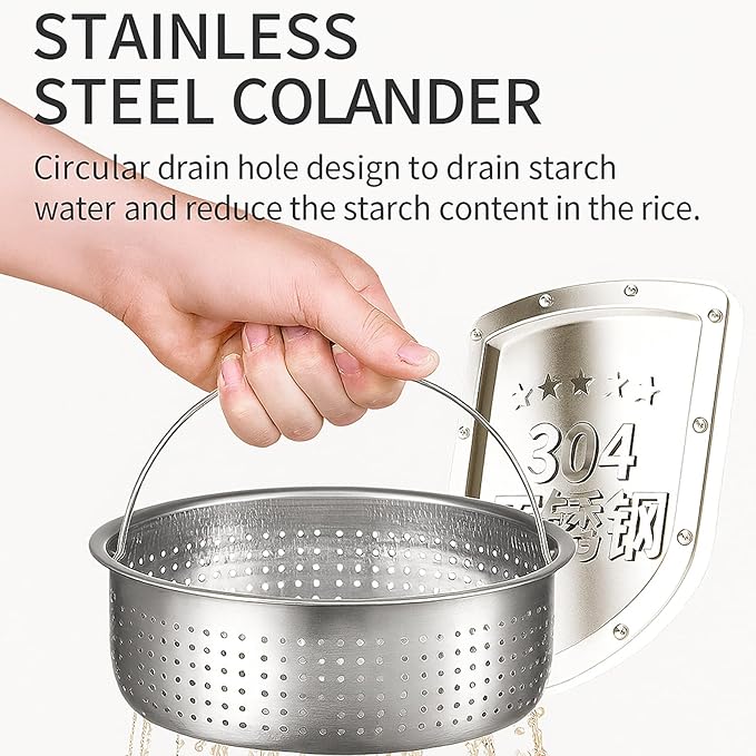 Electric Rice Cooker Low Sugar 3L – Smart Carb Reducing Rice Cooker with Steamer Basket Ceramic Inner Pot &amp Stainless Steel Filter Compact Pressure Cooker for Healthy Cooking 1-4 People