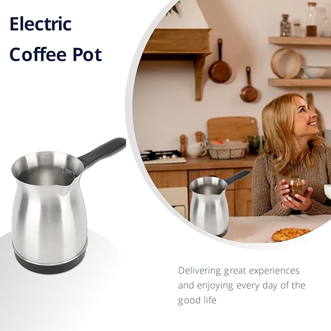Gugxiom Turkish Coffee Maker 600ML Stainless Steel Turkish Coffee Maker Kettle with Anti Scald Handle Electric Turkish Coffee Pot Heating Tea Maker Kettle for Arabic Tea Milk