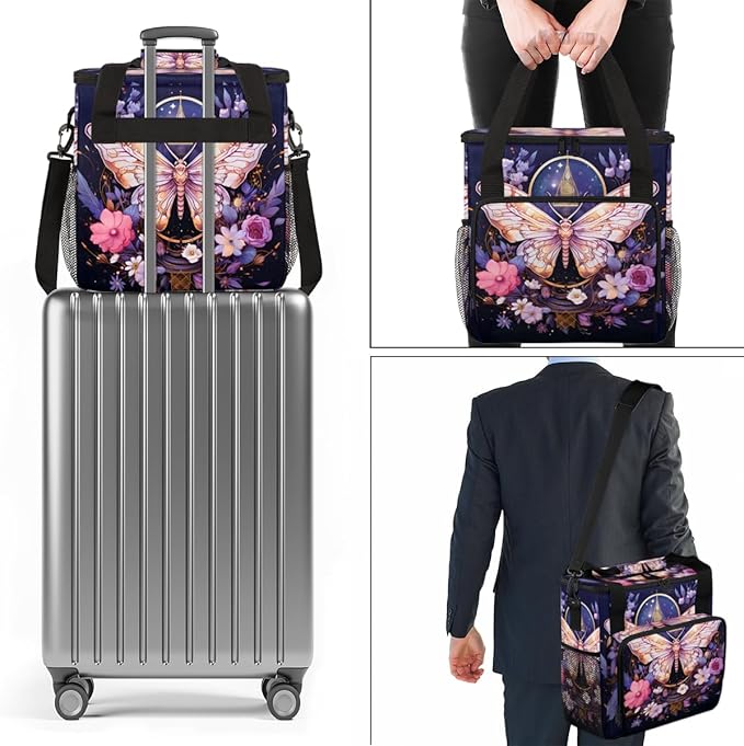Gothic Butterfly Coffee Maker Carrying Bag Flowers Butterfly Travel Storage Bag Compatible with K-Mini or K-Mini Plus Single Serve Coffee Brewer Carrying Case with Multiple Pockets &amp Shoulder St