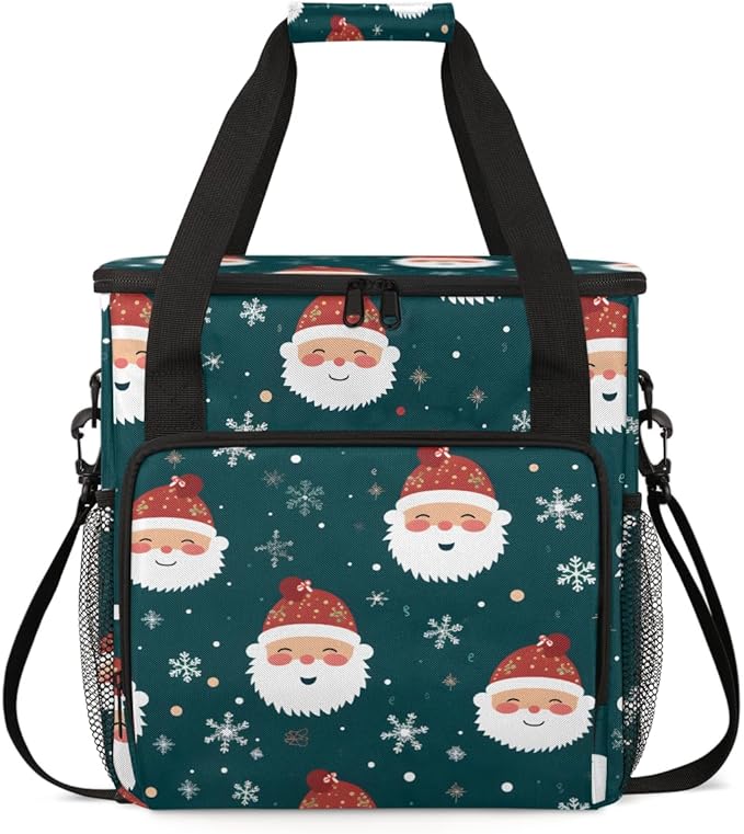 Xmas Santa Claus Coffee Maker Carrying Bag Bright Santa Claus Travel Storage Bag Compatible with K-Mini or K-Mini Plus Single Serve Coffee Brewer Carrying Case with Multiple Pockets &amp Shoulder S