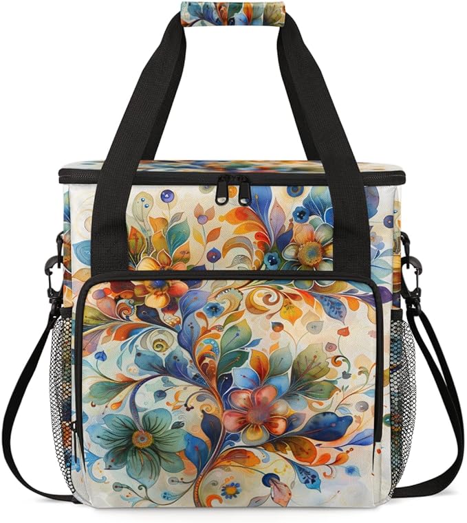 Whirling Flowers Coffee Maker Carrying Bag Portable Travel Storage Tote Bag Compatible with K-Mini or K-Mini Plus Single Serve Coffee Brewer Carrying Case with Multiple Pockets &amp Shoulder Strap