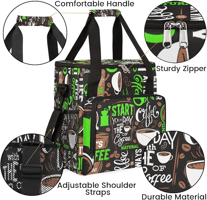 Green Start Your Day Coffee Coffee Maker Carrying Bag Coffee Machine Travel Storage Bag Compatible with K-Mini or K-Mini Plus Portable Single Serve Coffee Brewer Case with Pockets for K-Cup Pods