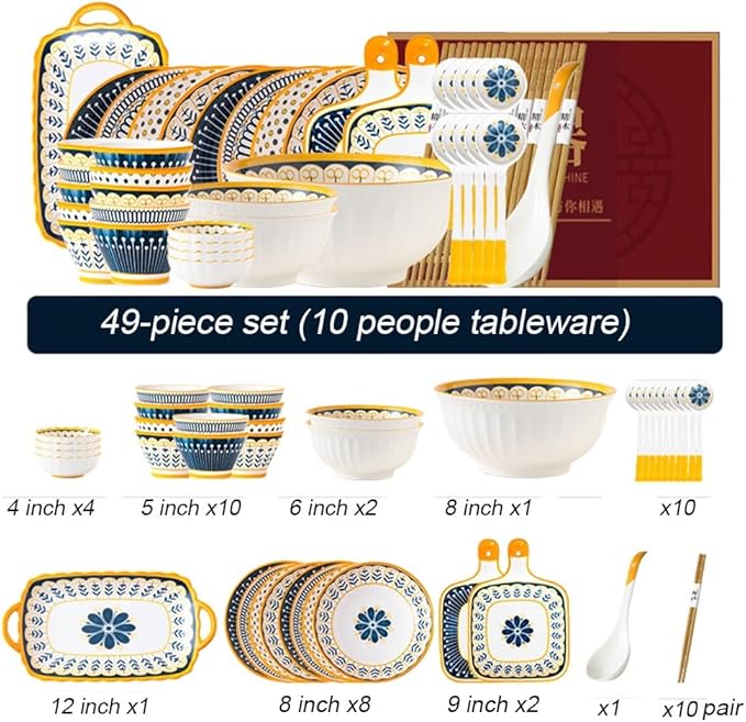 Stylish Yet Affordable dinnerware Set Microwave/Oven/Dishwasher Safe for Both Formal and Casual OccasionsGift (49 Pieces)