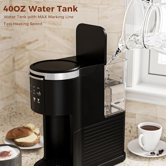 Single Serve Coffee Maker 2 in 1 Coffee Machine for K-Cup &amp Ground Coffee 6 to 14oz Brew Sizes Pod Coffee Makers with 40oz Removable Water Reservoir LCD Screen Self-cleaning for Home