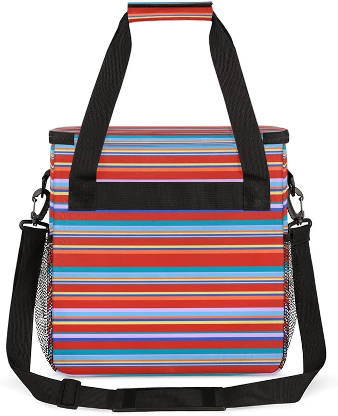 Red and Blue Stripes Coffee Maker Carrying Bag Portable Travel Storage Tote Bag Compatible with K-Mini or K-Mini Plus Single Serve Coffee Brewer Carrying Case with Multiple Pockets &amp Shoulder St