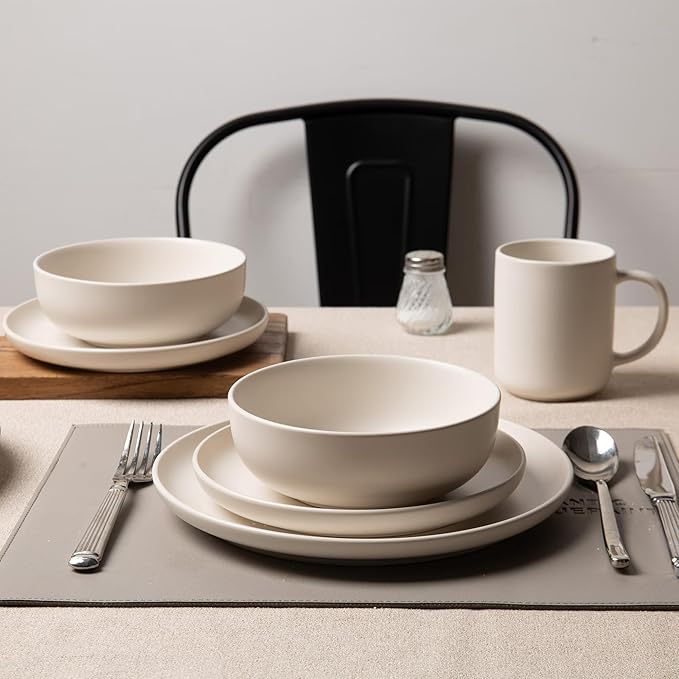 12-Piece Stoneware Dinnerware Set for 3 - Chip-Resistant Plates Bowls &amp Mugs Premium High-Density Stoneware Dishwasher &amp Microwave Safe Stackable Space-Saving Design with Matte Glaze(White
