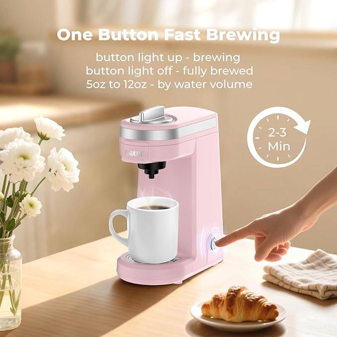 CHULUX Mini Coffee Maker for K Capsule Single Serve Coffee Maker for One Cup Americano Lightweight Pod Coffee Machine Dusty Rose