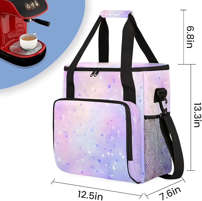 Glitter Coffee Maker Carrying Bag Light Pink Portable Travel Storage Tote Bag Compatible with K-Mini or K-Mini Plus Single Serve Coffee Brewer Carrying Case with Multiple Pockets &amp Shoulder Stra