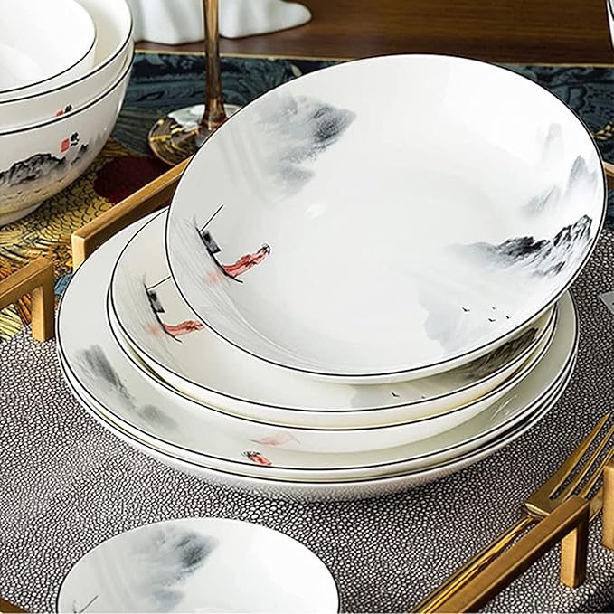 Bone China Dinnerwares Set 56 Piece Elegant Ceramic Plates and Bowls Sets Glaze Stoneware Dishes Set for Kitchen Dining Service for 10