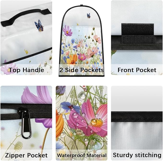 cfpolar Kitchen Aid Mixer Cover Compatible with 6-8 Quarts Butterfly Flower Pattern Stand Mixer Cover Kitchen Aid Mixers Accessories Appliance Organizer Bag Dust Covers with Zipper Pocket
