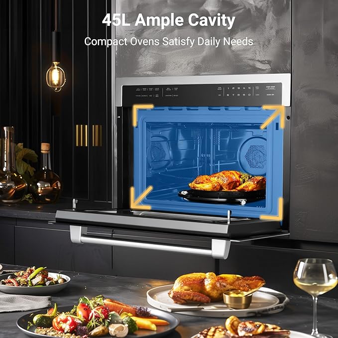 AAOBOSI 24 Inch Built in Microwave Convection Oven1.6 Cu.Ft Wall Microwave Ovens Air Fryer Combos(upgraded) 1000Watt Power Sensor&ampAuto Cook 12 Cooking Modes Drop Down DoorStainless Steel