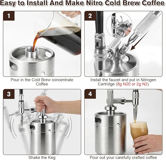 Nitro Cold Brew Coffee Maker 64oz SS Mini Keg Cold Brew Maker Nitro Coffee Machine System with Pressure Relief Valve &amp Stout Creamer Faucet Nitro Keg Coffee Growler for Homebrewing