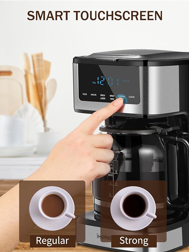 Coffee Maker Programmable Drip Coffee Maker 12 Cup Regular &amp Strong Brew Drip Coffee Machine with Iced Coffee Function for Home and Office Black &amp Stainless Steel