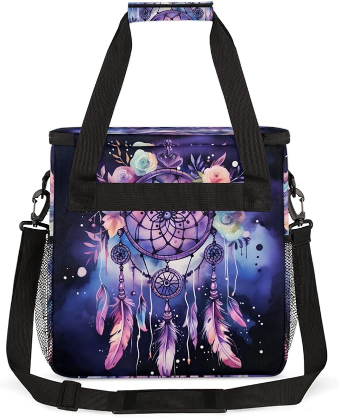 Dream Catcher Coffee Maker Carrying Bag Purple Florals Travel Storage Bag Compatible with K-Mini or K-Mini Plus Single Serve Coffee Brewer Carrying Case with Multiple Pockets &amp Shoulder Strap